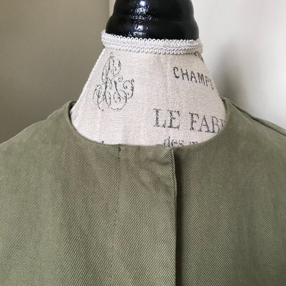 Zara Basic Denim Fringe Jacket Womens Small Army Green Orange Snap Button Boho - Picture 6 of 11